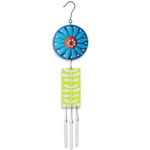 Silvestri Glass and Iron Flower Wind Chime, 15.5-Inch, Blue