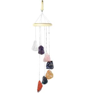 mookaitedecor 7 Raw Stones Rough Crystals Wind Chimes for Home Garden Decoration 17-21 Inches