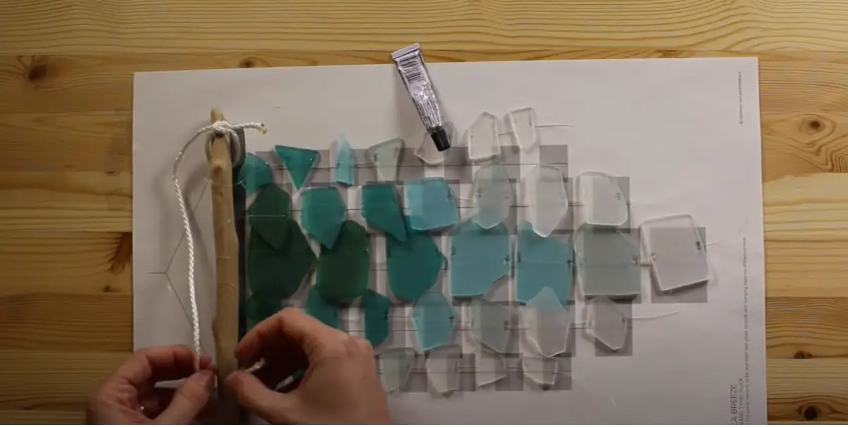 Assembling the sea glass wind chime